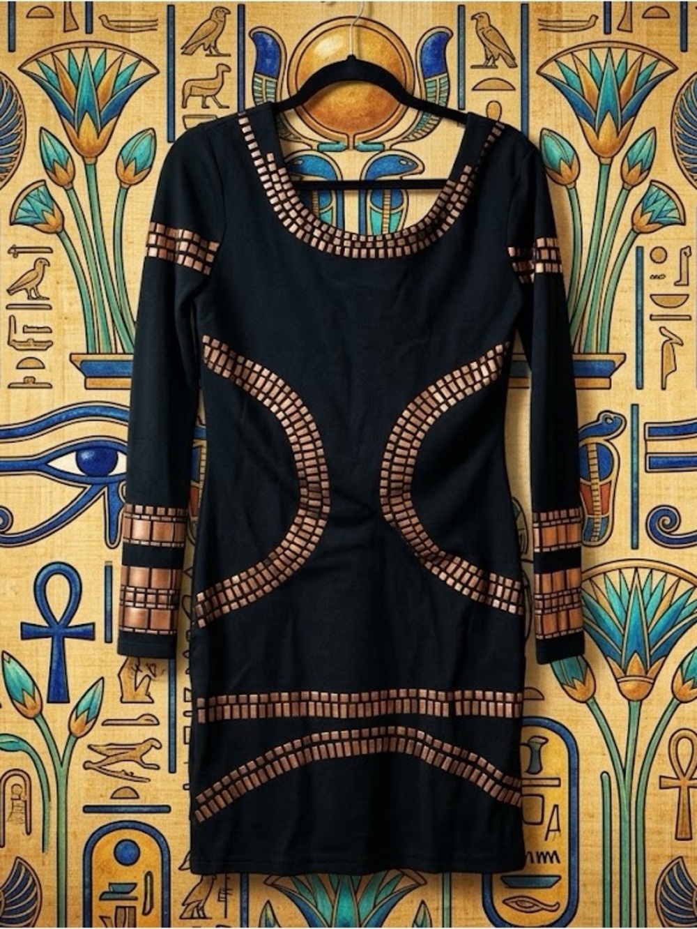 Miusol Black & Gold Studded Geometric Bodycon Mini Dress